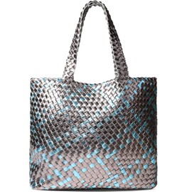 JINMANXUE Woven Tote Bag for Women, Large Summer Beach Travel Handbag and Purse Retro Handmade Shoulder Bags (Gun Multicolor)