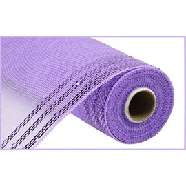 Border Stripe Metallic Poly Deco Mesh (Lavender, Lavender Foil), 10.25 Inches x 10 Yards