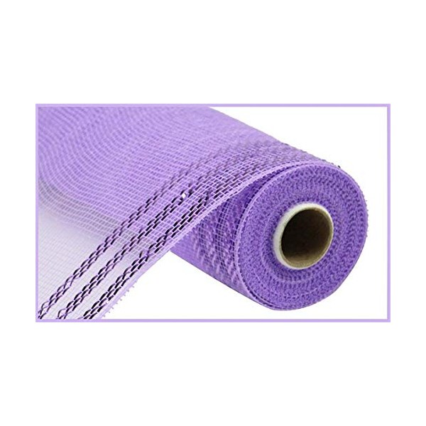 Border Stripe Metallic Poly Deco Mesh (Lavender, Lavender Foil), 10.25