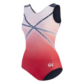 GK Glitz & Glam - Maillot de gimnasia para niñas con coletero a juego (adulto extra pequeño, rojo)