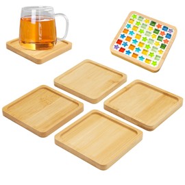 4 PCS Mosaic Bamboo Coasters, 9 cm Square Fillable Coasters, Small Bamboo Tray, Blank Mosaic Coasters Base, Coasters for Drink, DIY Mosaic Crafts, Home Office Decoration, Small Plant Trays