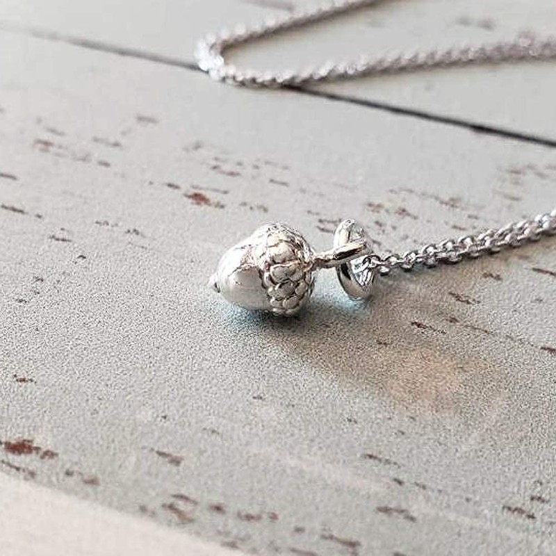 Sterling Silver Tiny 3D Acorn Charm Necklace, 18"