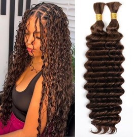 Human Braiding Hair for Boho Braids 1 Bundle 50g 20 Inch Ombre Highlight Deep Water Wave 4/27 Bulk Human Hair for Braiding No Weft 12A Curly Human Hair Extensions