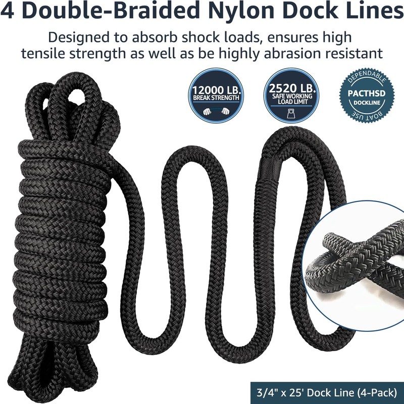 PACTHSD 4 Pack 3/4" x 25' Dock Lines - Marine