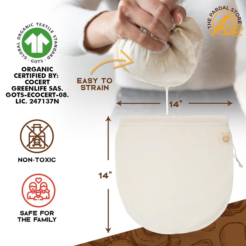 XXL 14"x14" Nut Milk Bag - 100% Organic Unbleached Cotton