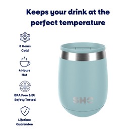 SHO Pacto - Ultimate Insulated Stainless Steel Reusable Coffee Cup & Stemless Wine Tumbler - 4 Hours Hot, 8 Hours Cold - 360ml - BPA Free (Arctic Mist, 360ml)