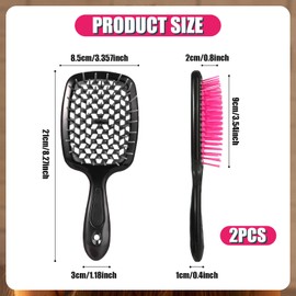 2pcs Vented Detangling Hair Brushes for Unbrush, Detangler Brush for Curly Hair Practical Detangle Hair Comb Anti-static Detangling Brush for Wet Dry Natural Thick Hair(Black, Rose Red)