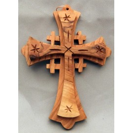 Olivewood 3 3/4"  Modified Jerusalem Cross Pendant from the Holyland  (Set of 2)