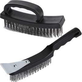 Heavy Duty Wire Brush Set for Rust Removal & Heavy Duty Cleaning - 2 Pack Carbon Steel Brushes with Ergonomic Handle, Multi-Surface Scrub Brush for Grill, Metal, Concrete & Tile