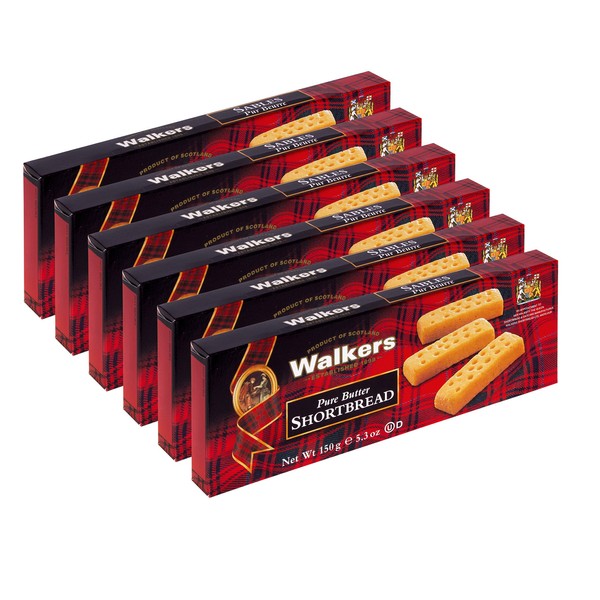 Walker’s Pure Butter Shortbread Fingers - 8-Count Box (Pack of 6) - Authentic Shortbread Cookies from Scotland