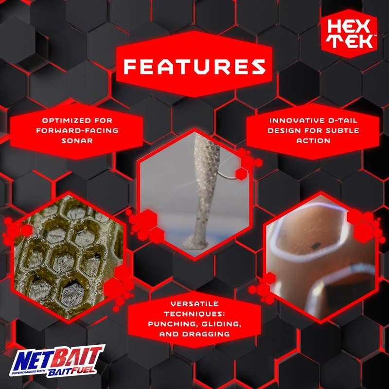 NetBait HexTek Supercharged with BAITFUEL 4.25'' Whip Tail Shad -