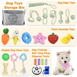 LECHONG 24 Pack Puppy Chew Toys, Dog Teething Toys with Storage Bin, Dog Rope Toys and Squeaky Toys for Boredom, Interactive Dog Toys for Small & Medium Breeds