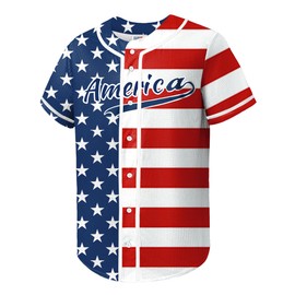 Arvilhill Men's Jersey Raglan Breathable Top Muscle Pattern Jerseys Patriotic Printed Casual Classic Soft Outdoor Independence Red White and Blue Button Down 1776 Graphic Patriot Tops Stars Stripes L
