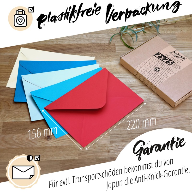Japun 50 Coloured Envelopes (2 x 25 Colours) DIN C5