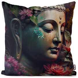 VOID Buddha Statue Lotus Flowers Cushion Cover Polyester Waterproof Easter Decorative Cushion Outdoor Cushion Size: 50 x 50 cm