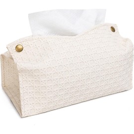 Tissue Box Cover, Modern PU Leather Rectangular Tissue Holder, Weaving Pattern Wipes Holder for Bathroom Living Room Bedroom Vanity Countertop Office Tabletop Desk Car Home (Beige)