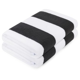 FOREIGN PUNKS Thick Microfiber Large Cabana Stripes Beach Towel - Grey/White, 60X30 - Quick Dry, Highly Absorbent, Lightweight for Beach, Travel, Sports, Pool, Camping - 2 Pack for Unisex Adults