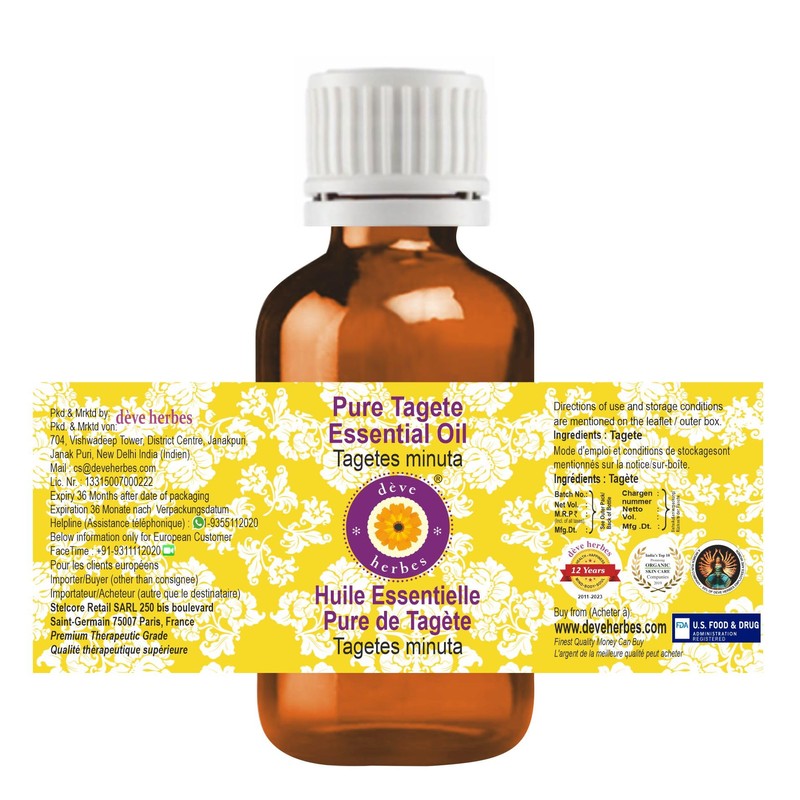 Deve Herbes Pure Tagete Essential Oil (Tagetes minuta) Steam Distilled
