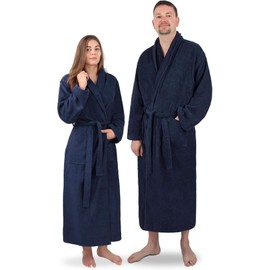 normani Extra Long Bathrobe Made of 100% Cotton, Terry Towelling Sauna Gown for Men and Women, Non-Toxic Material, Awarded Oeko-Tex 100, navy