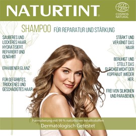 Naturtint. Repair and Strength Shampoo. Nourishes, Repairs and Strengthens. Moisturises and Shiny Hair. 99% Natural Ingredients. Free from Silicones and Parabens - 330 ml