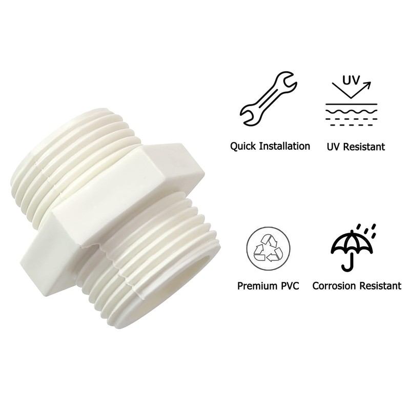2 PCS 1-1/4 Inch PVC Fittings Hex Nipple G1-1/4 Male