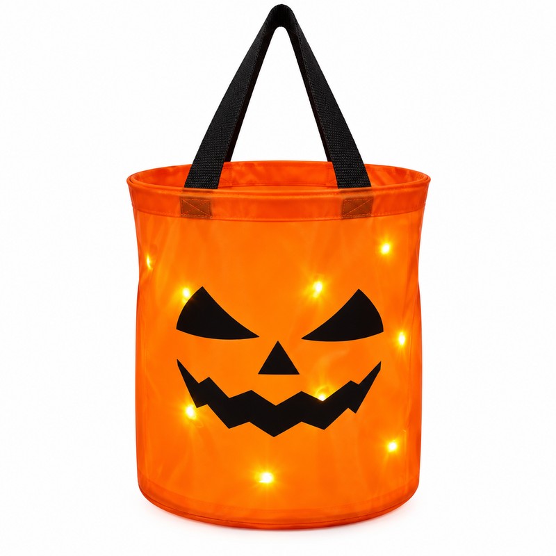 LED Halloween Trick-or-Treat Bucket for Candy – Collapsible Polyester Light-Up