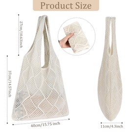 Etercycle Crochet Tote Bag, Mesh Beach Bag for Women Knit Summer Hobo Bag Vacation Boho Tote Bag (Beige)