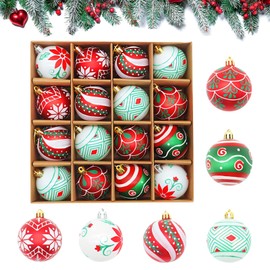 16pcs Christmas Tree Decorations, Christmas Baubles, 6mm Xmas Hanging Balls Pendants Ornaments, Green Red and White Christmas Baubles for Xmas Holiday Party Home Decorations