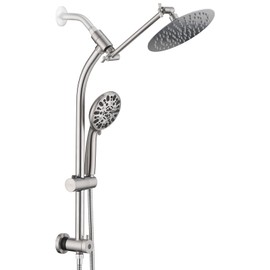 UCLIMAA Rainfall 8 Inch Round Shower Head with High Pressure Handheld Spray Combo, Drill-Free Slide Bar with Adjustable Shower Extension Arm, 3-Way Diverter for Easy Reach, 5Ft Hose- Brushed Nickel