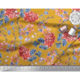 Soimoi Poly Crepe Fabric Flower Print Fabric by The Yards 52 Inch Wide
