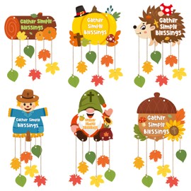 CY2SIDE Fall Religious Hanging Ornaments - 24set DIY Fall Scarecrow Gnome Gather Simple Blessings Hanging Card Art Craft for Kid Autumn Pumpkin Cutout with Maple Decoration Fall Sunday School Activity