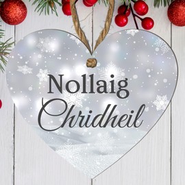 Christmas Heart Plaque - Choose from 4 Designs: Merry Christmas, Nollaig Shona Duit, Nollaig Chridheil, Nadolig Llawen, Perfect for Holiday Décor (Scottish - Nollaig Chridheil)