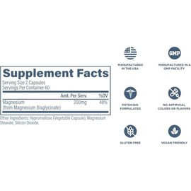 Revive MD- Cápsulas de Glicinato de Magnesio Puro 200mg por Suplemento de Alta Absorción para Relajación y Estrés Rel