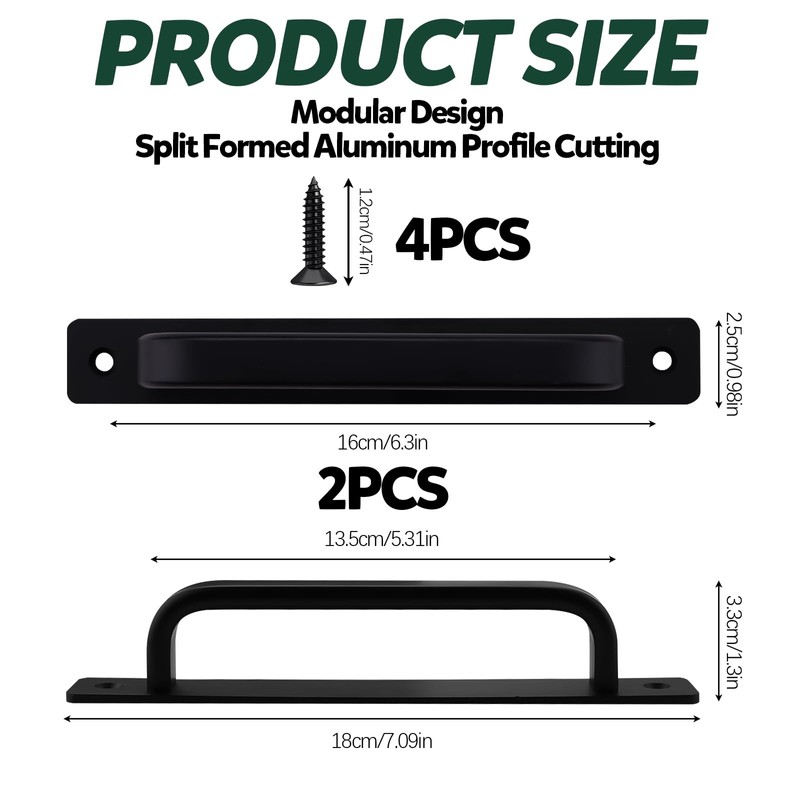 Sliding Barn Door Handles Matte Black, 7''/18 CM Alloy Sliding