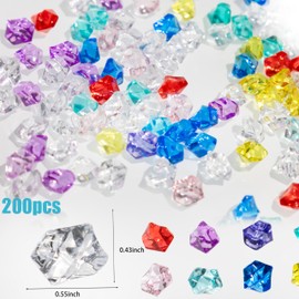 200 PCS Multicolored Fake Crushed Ice Rocks, Dazzling Ice Rocks, Acrylic Clear Ice, Fake Diamond Plastic Ice Cubes Crystals Gems, Colorful Fake Ice Rocks, Holographic Clear Acrylic Ice Rocks (Rainbow)