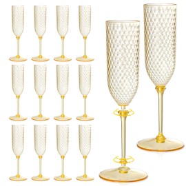 XUWAIDSGN 24 Pack Pink Detachable 2 piece Champagne Flutes 5.5 Oz Unbreakable Plastic Mimosa Disposable Champagne Glasses Drinking Cups Stemmed Reusable Wine Toasting Glasses for Wedding (24, Amber)