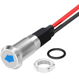 RUNCCI-YUN 1 x 12 V/24 V Round Metal Waterproof Signal Light LED Indicator Light, 8 mm Plate Mounting, DC LED Indicator Light, Dash Warning Light, Indicator Light with 26 AWG 150 mm (Single Arrow),