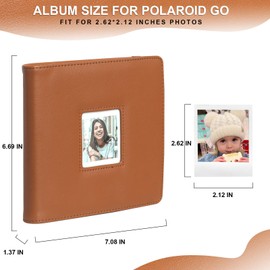 CAIYOULE 288 Pockets Photo Album for Polaroid Go, PU Leather Hardcover Photo Album Book for Polaroid Go series, Large Capacity for Family Wedding Anniversary Baby Travel Vacation, 2.62x2.12"- Brown