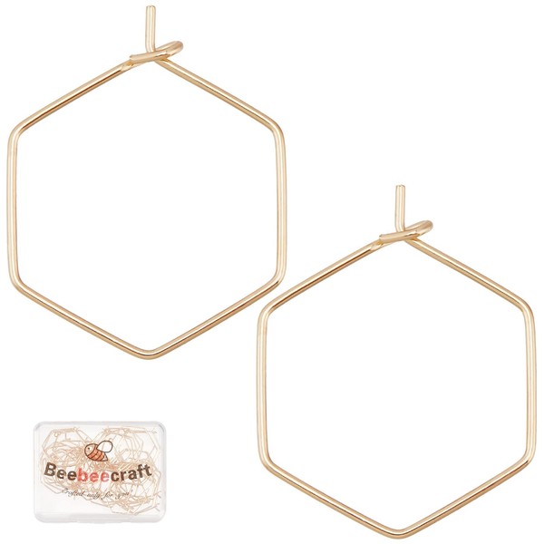 Beebeecraft 40Pcs Geometric Earring Hoops 18K Gold Plated Hexagon Wine