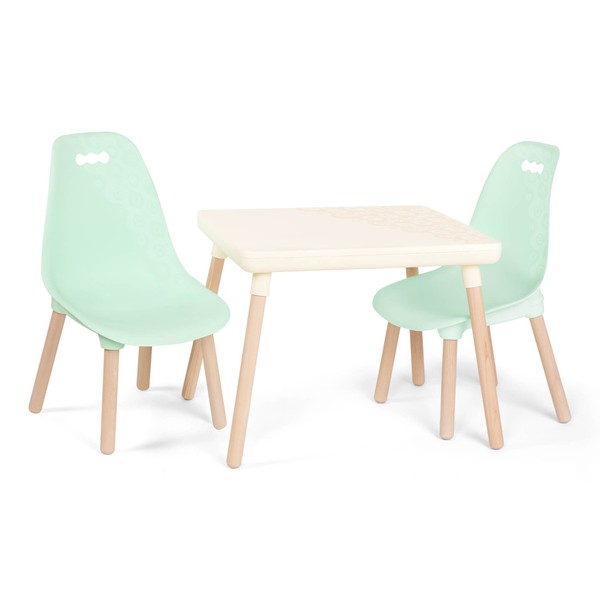B. toys- B. spaces- Table and Chair Set- Furniture For Toddlers- 1 Craft Table & 2 Chairs- Natural Wooden Legs- Mint- 3 years +