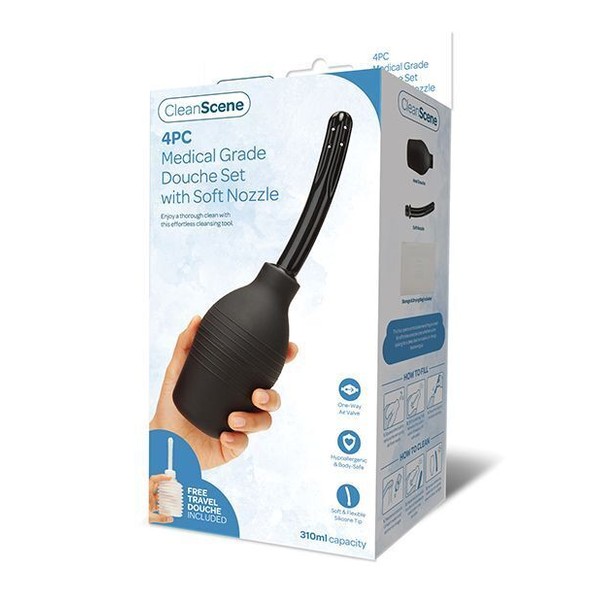 CleanScene Discreet Unisex 4Pc Medical Grade Douche Set w/Soft Nozzle
