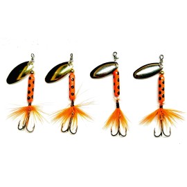 Full Creel Spinner Best Quality -1/8 oz American Made Trout Spinner-Orange Inline Spinner-USA Made - Polished Brass