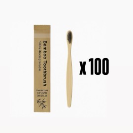 Unbranded Charcoal Bamboo Toothbrush 100 Pack - Adult Organic Wooden Natural Biodegradable
