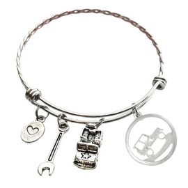 Off Roading Charm Bracelet with Wrench Braided Stainless Steel Expandable Bangle