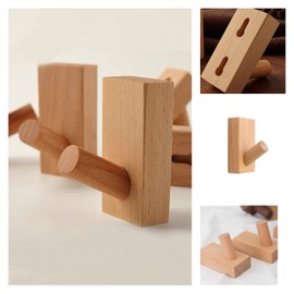 HomeDo 6Pack Wooden Coat Hooks Wall Mounted,Decorative Single Organizer Hat Rack,Wood Heavy Duty Entryway Wall Hangers for Hanging Towels, Clothes, Bags (Rectangle-Beech,6P)