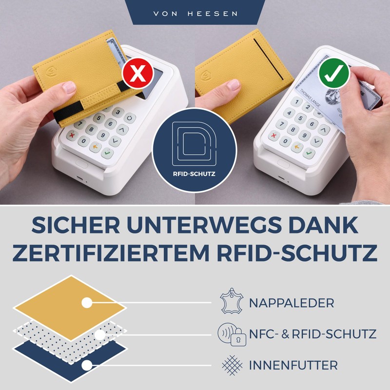 VON HEESEN Slim Wallet with RFID Protection - Mini Wallet
