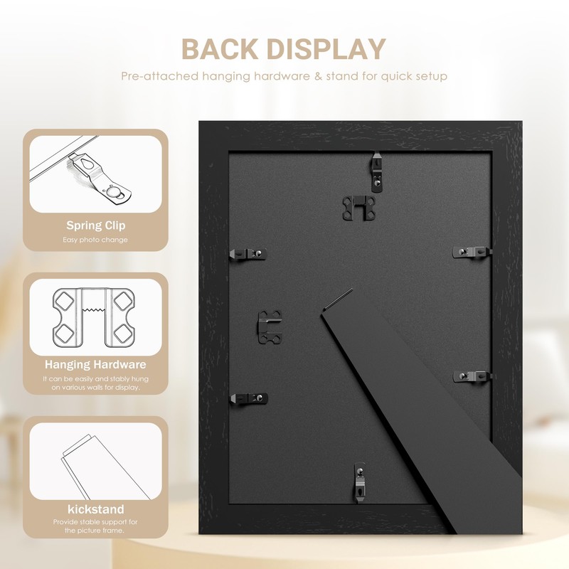 11x14 Solid Wood Picture Frame, Tempered Glass with Mat for