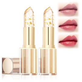 WLLEADG 2Pcs Transferproof Color Changing Lipstick, Gold Crystal Color Changing Lipstick, Moisturizer Long Lasting Lip Balm for Women (Gold Crystal)