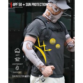 RIDEIRON Arm Sleeves Men Women UV Protection Sleeves UPF 50 Non-Slip Cooling Arm Warmers Moisture Wicking Cover for Motorcycling, Hiking, Cycling, Running or Fishing, light brown, S