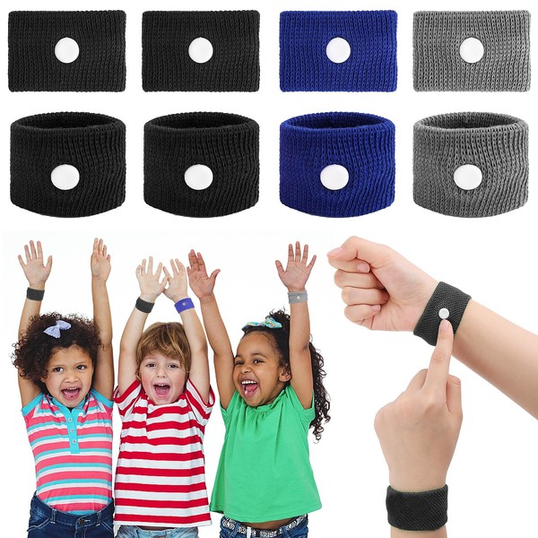 Abeillo Acupressure Bracelet, 4 Pairs Sea Band Against Nausea Adults and Children for Seasickness, Flying Travel Sickness - Black, Grey, Blue